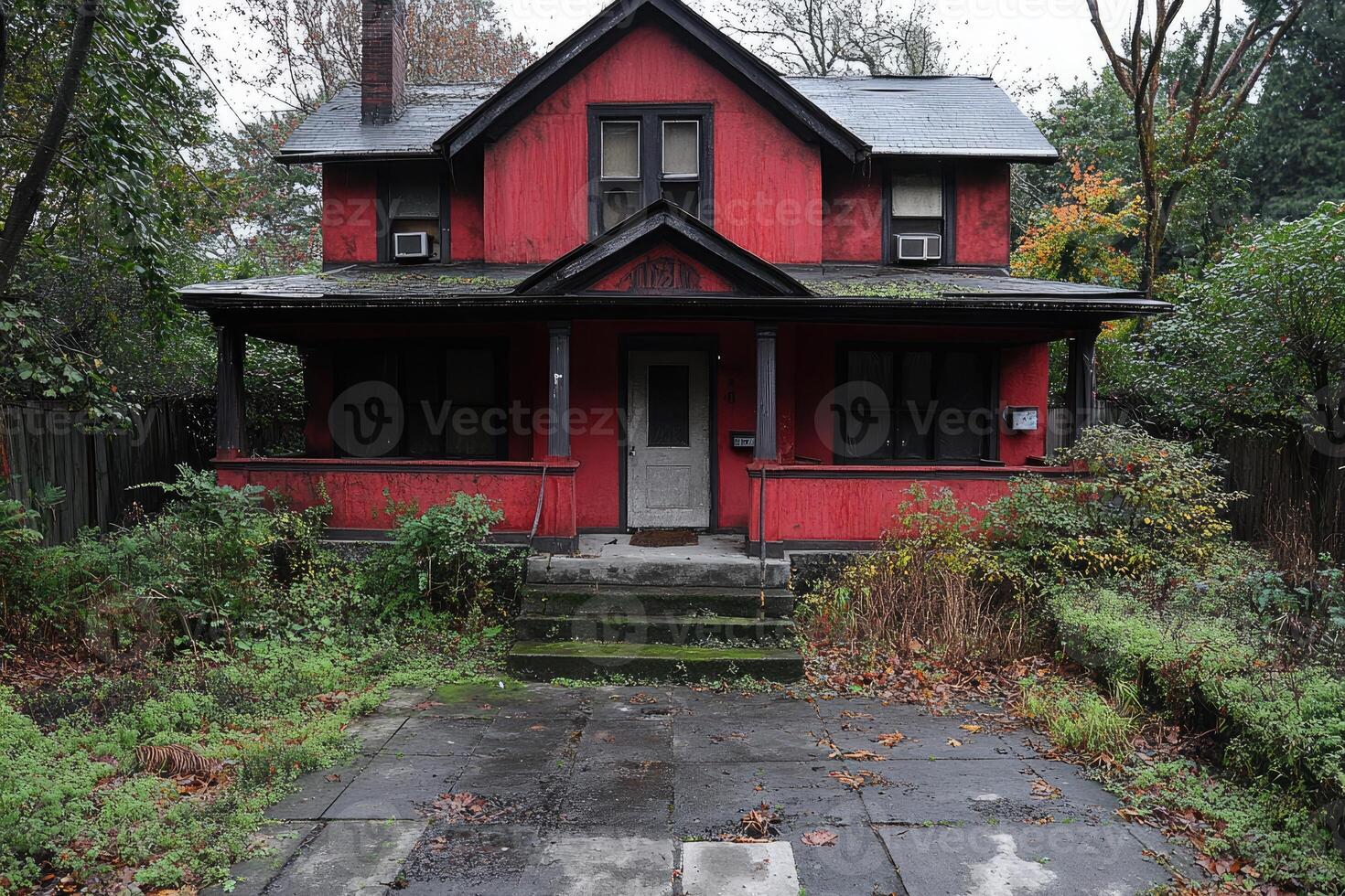 Overgrown Red House Needs Renovation photo