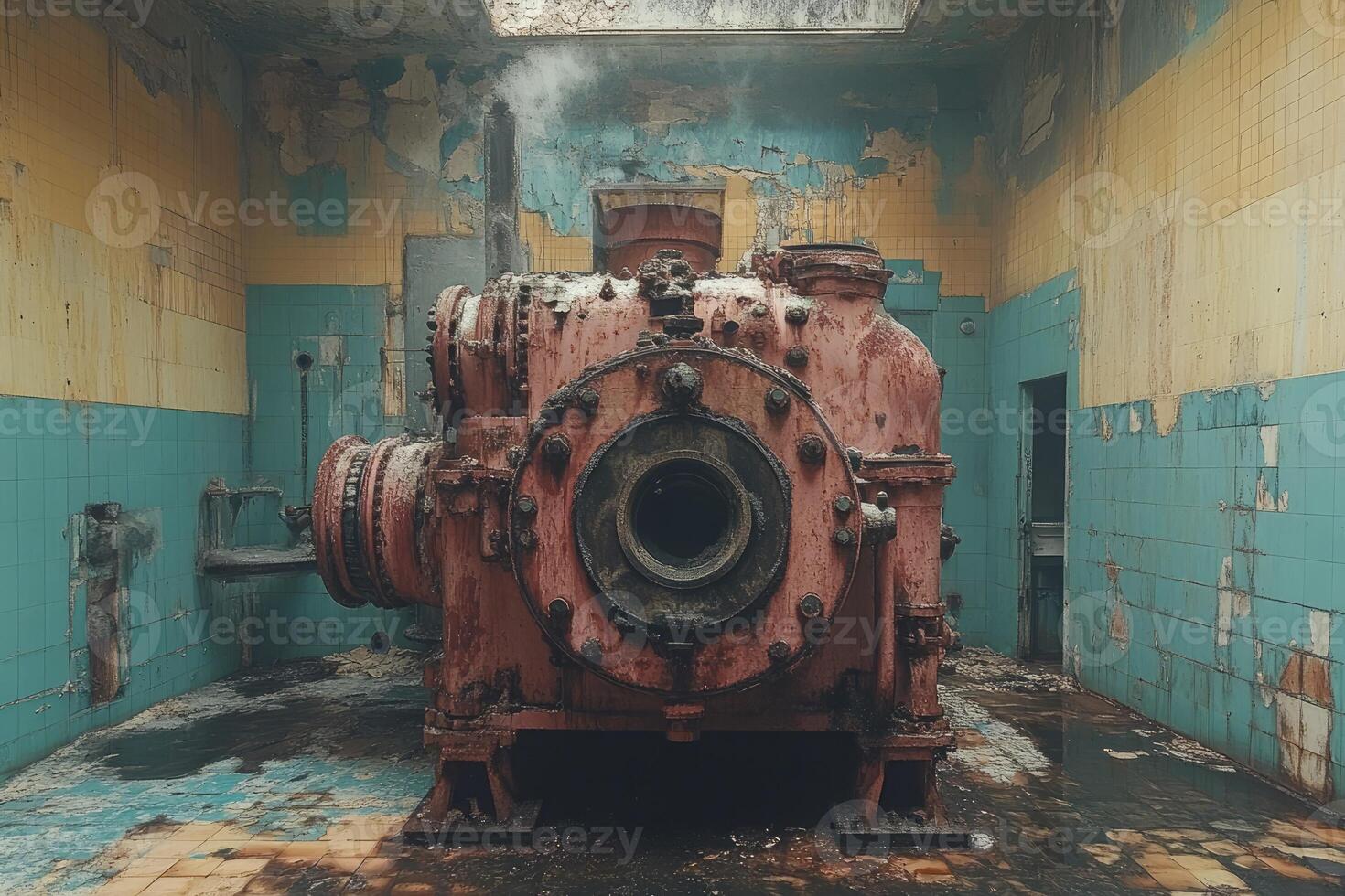 Rusty Machinery in a Derelict Building Room photo