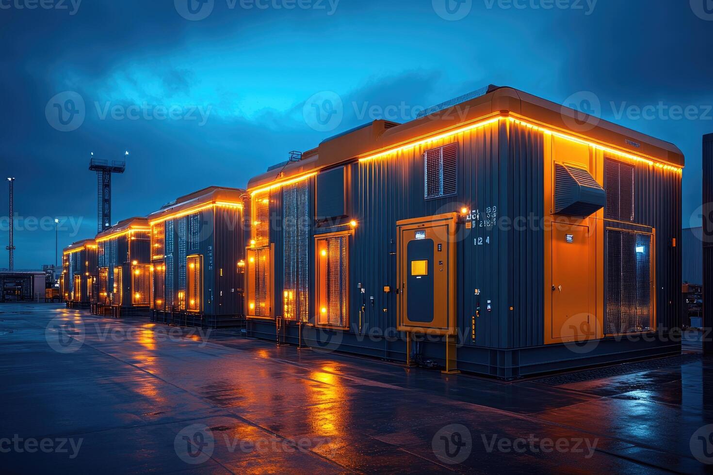 Illuminated Industrial Generator Units At Night photo