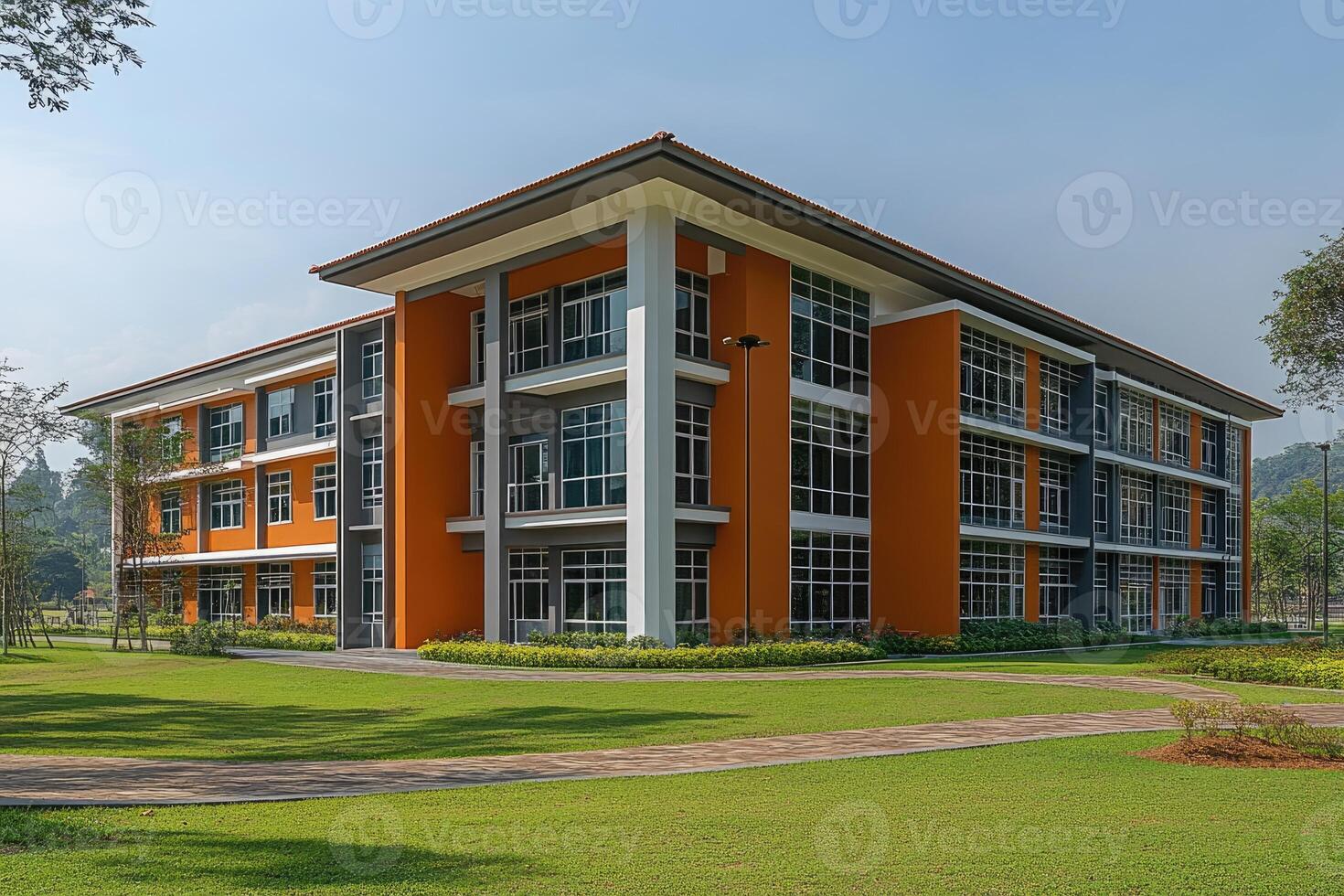 Modern Orange and Gray Building Campus Structure photo