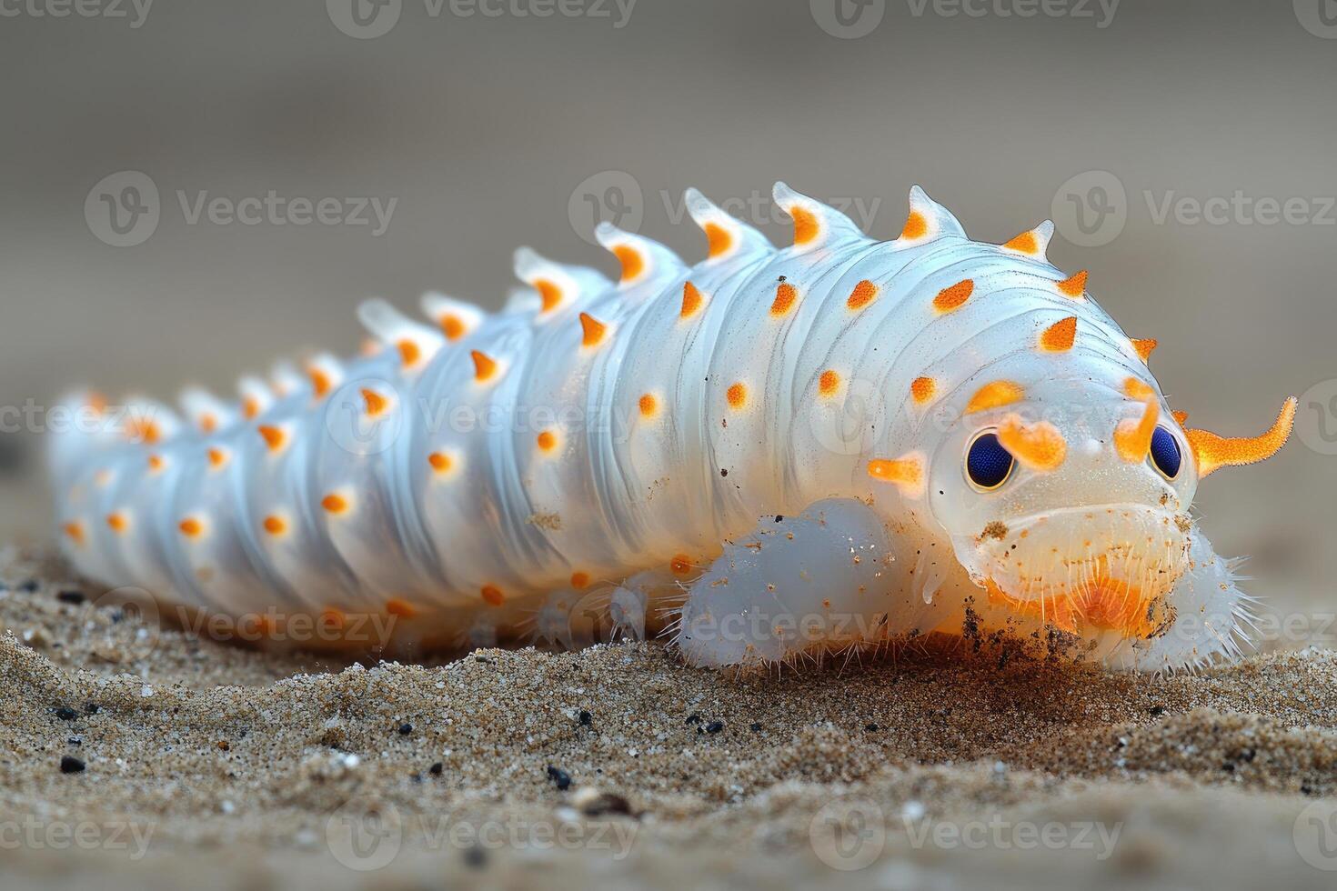 Translucent Sea Caterpillar Crawling on Sandy Ocean Floor photo