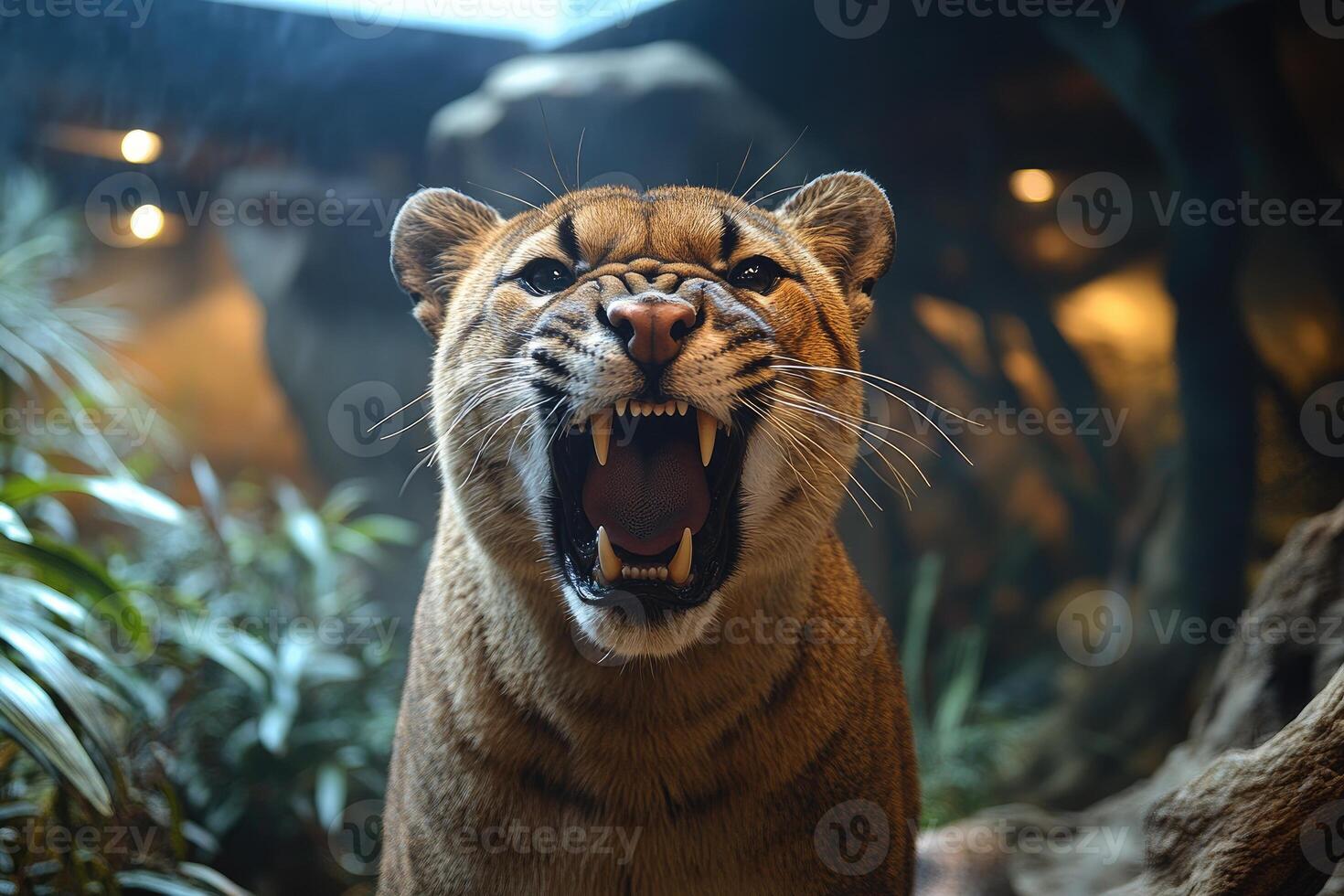 A snarling South American mountain lion displays its teeth photo