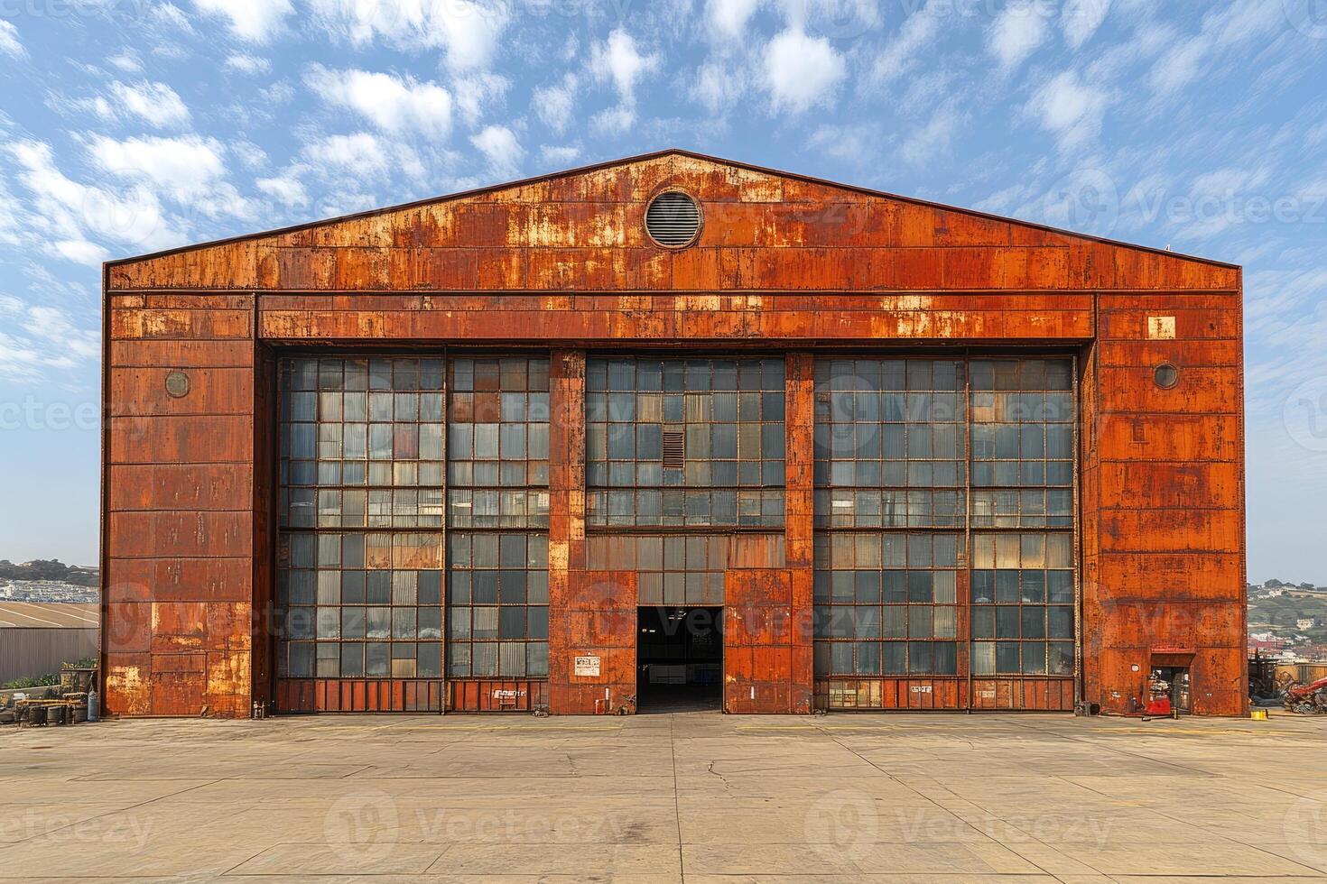 Rusty Industrial Building With Large Windows photo