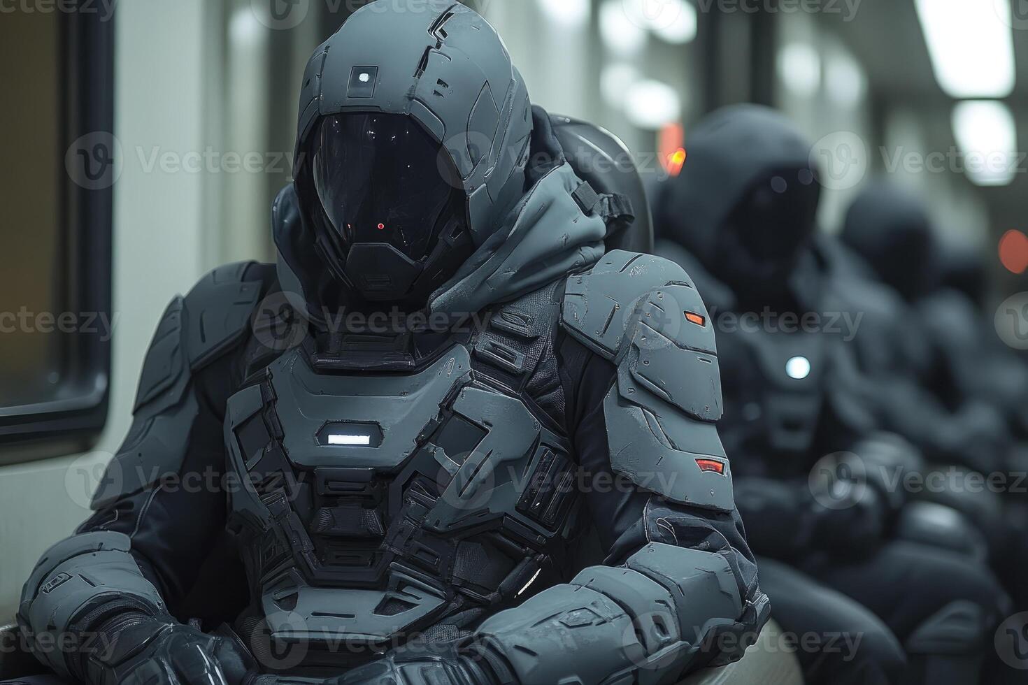 A Close-Up View of a Futuristic Soldier Wearing Advanced Armor photo