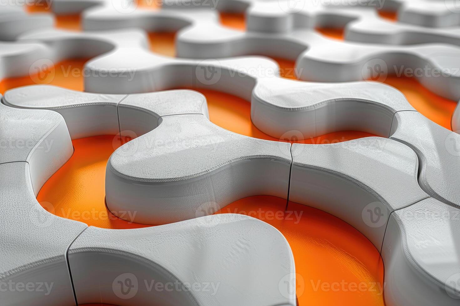 Abstract Pattern of Interlocking White Shapes on Orange Background photo