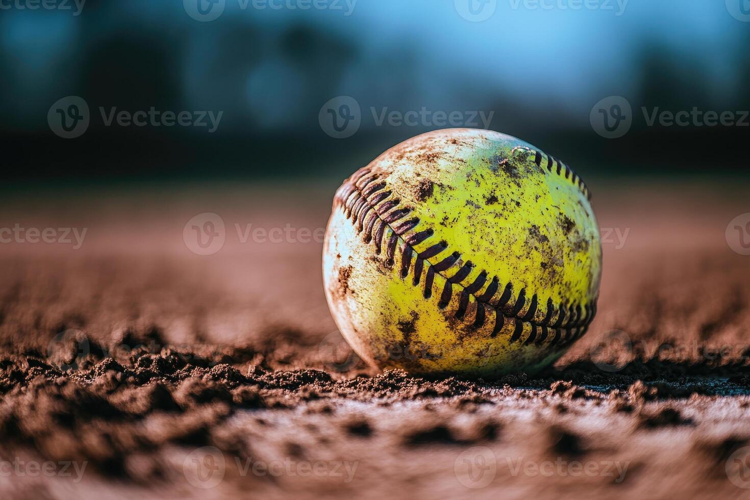 Worn Yellow Softball Resting on Brown Ground photo