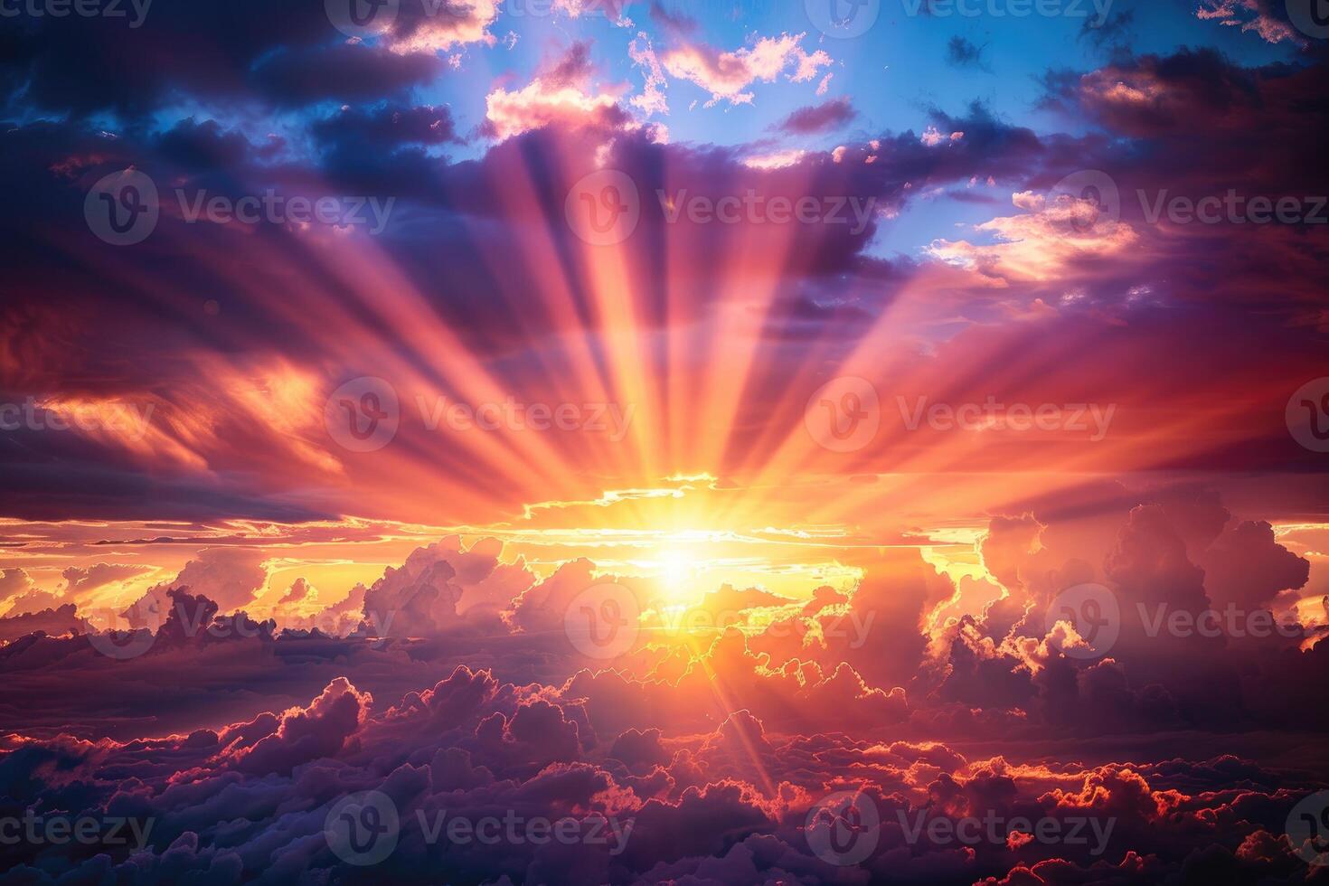 A Golden Sunset Through a Sea of Clouds photo