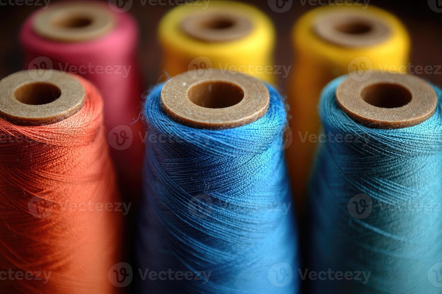 Close-up of Colorful Spools of Thread photo