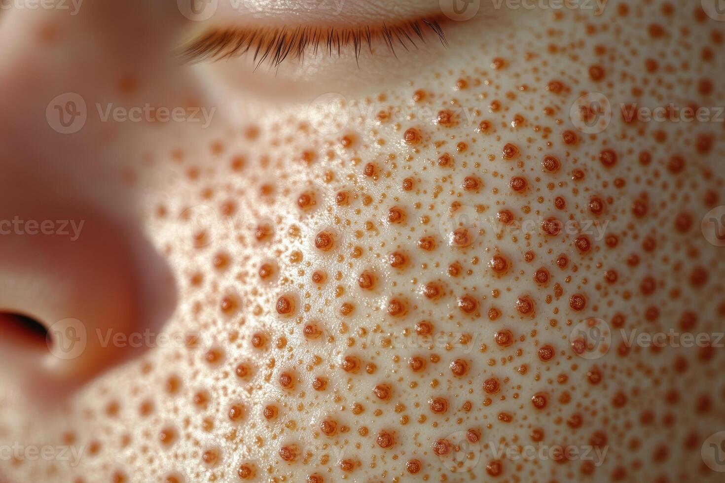 Close-up of a Person's Face with Red Bumps and Eyelash photo