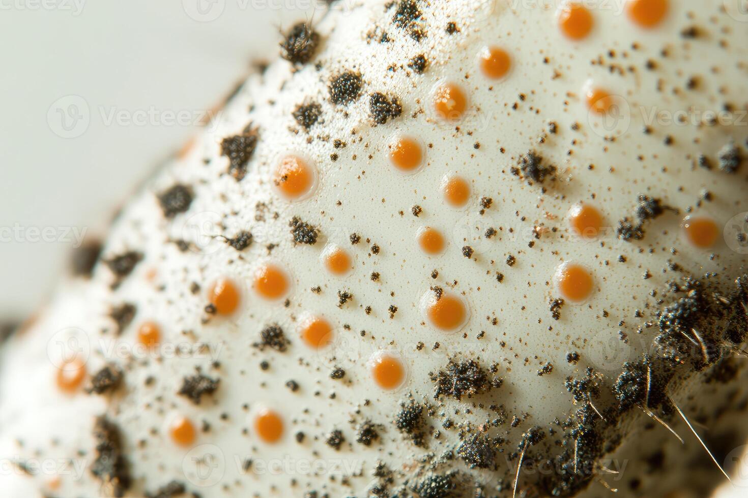 Close-up of a White and Orange Surface with Black Specks photo