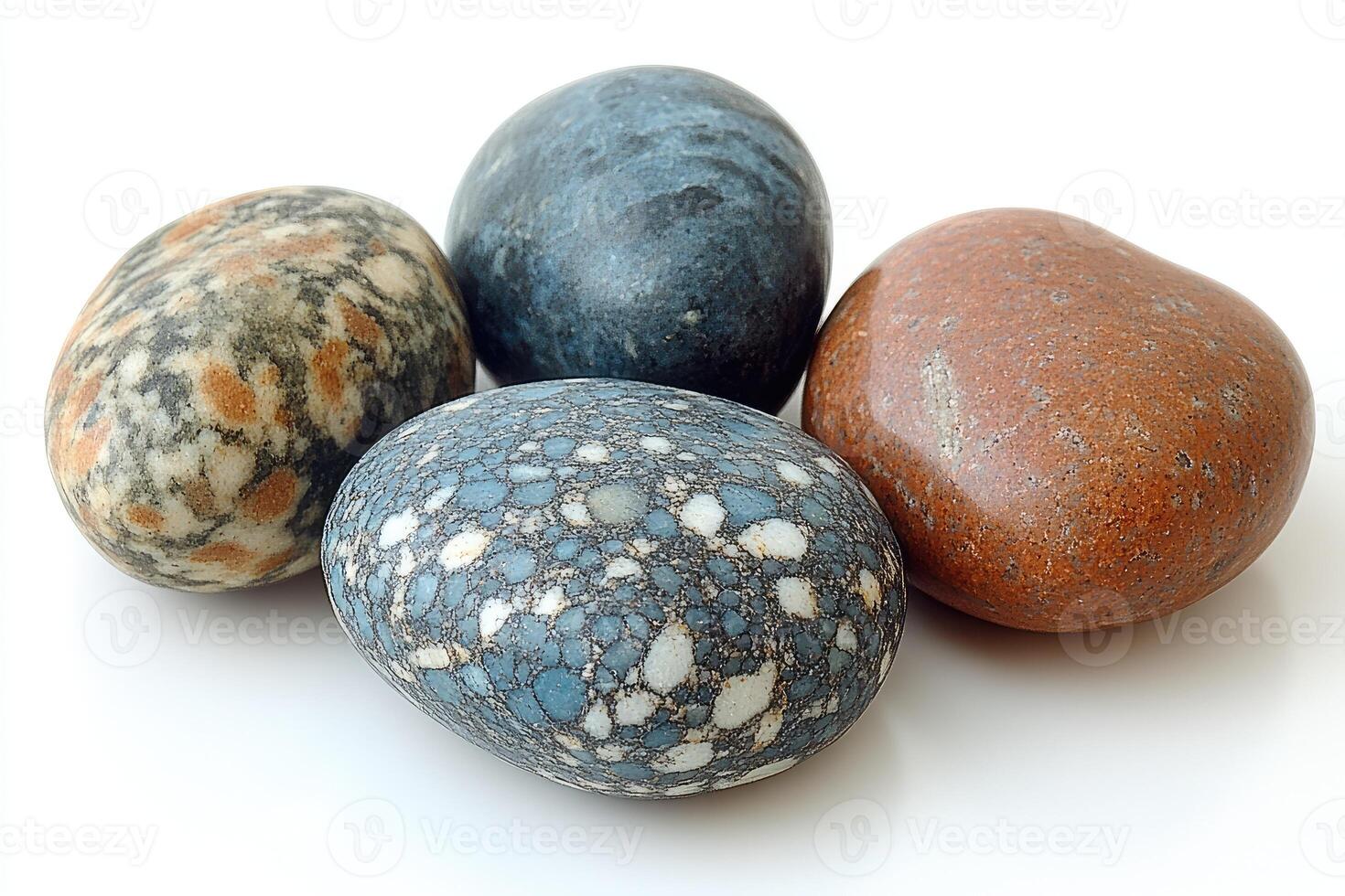 Four Smooth, Colorful, Marble-Like Stones photo