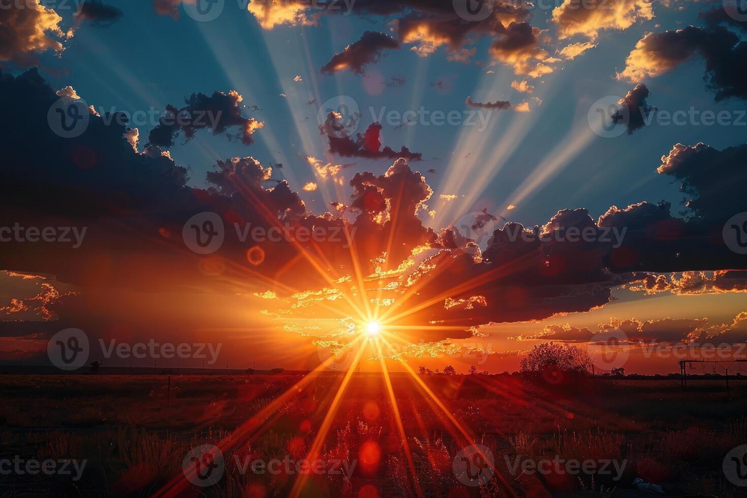 Sunset with a Dramatic Sky Over a Field photo