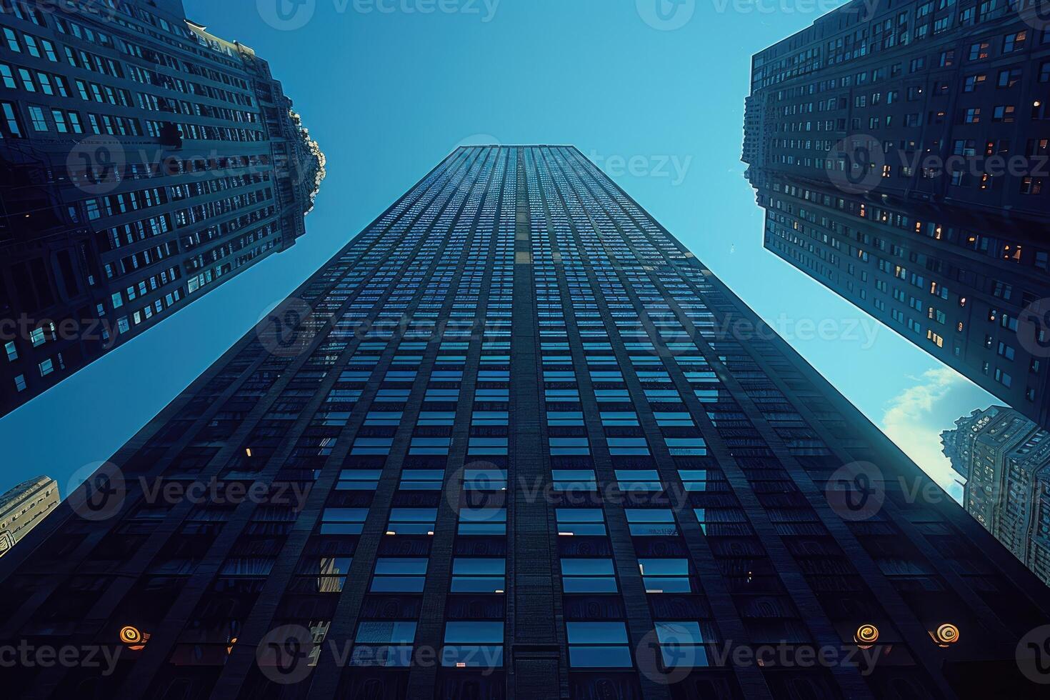 Tall Skyscraper with Windows and Blue Sky photo