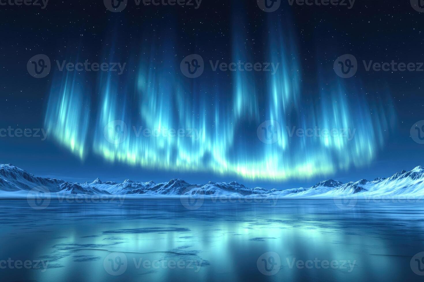 A beautiful aurora borealis illuminates a frozen arctic landscape scene photo