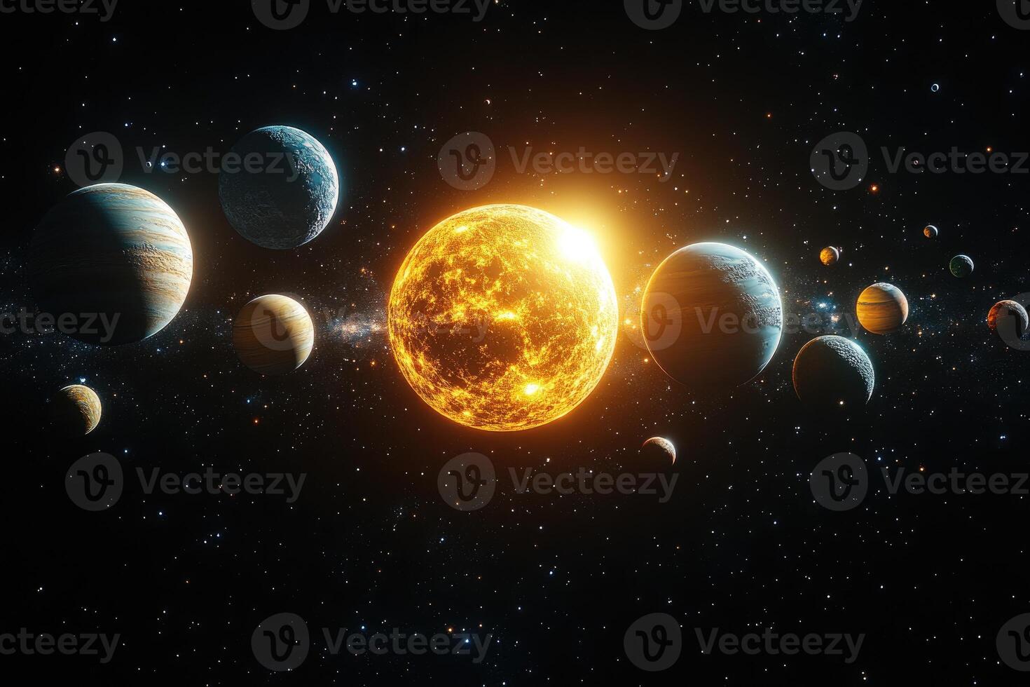 A Beautiful Artistic Rendering Depicting Our Solar System In Space photo