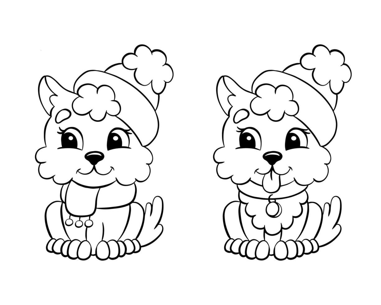 Two cartoon dogs in winter hats and scarves vector