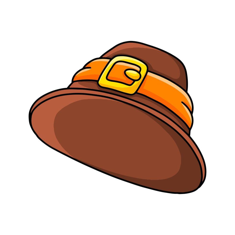 Brown pilgrim hat with orange band and buckle against a plain background suitable for Thanksgiving decorations vector