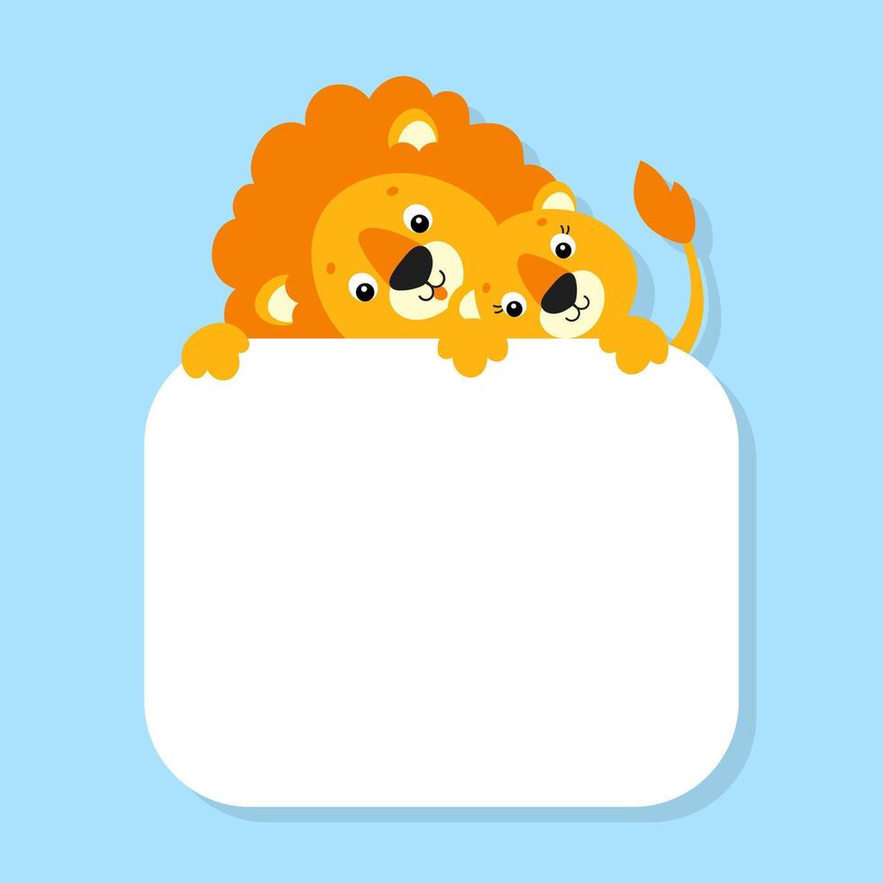 Lion family holding a blank sign illustration vector