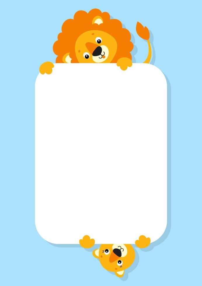 Cute lion and tiger holding a blank board vector