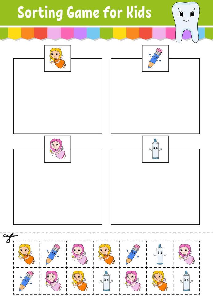 Sorting game for kids with pictures of toothbrushes vector