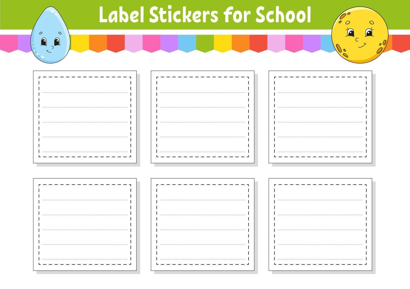 Label stickers for school, with a water drop and a smiley face vector