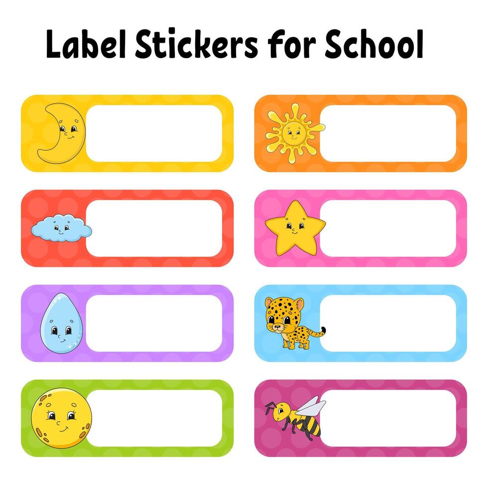 School name label. Bright stickers. Rectangular label. illustration. vector