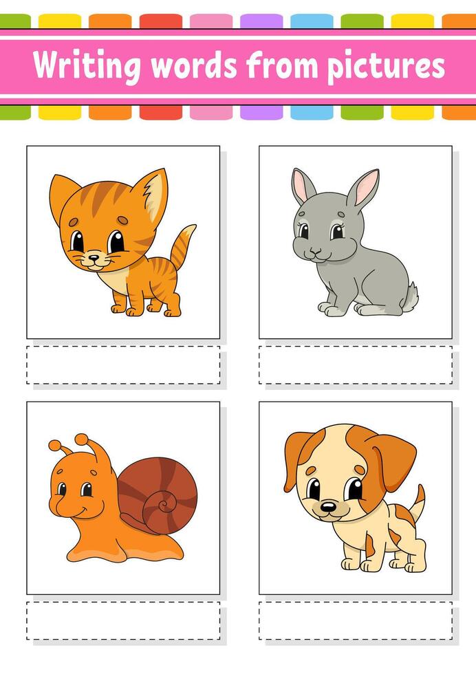 Writing words from pictures with animals and a cat vector