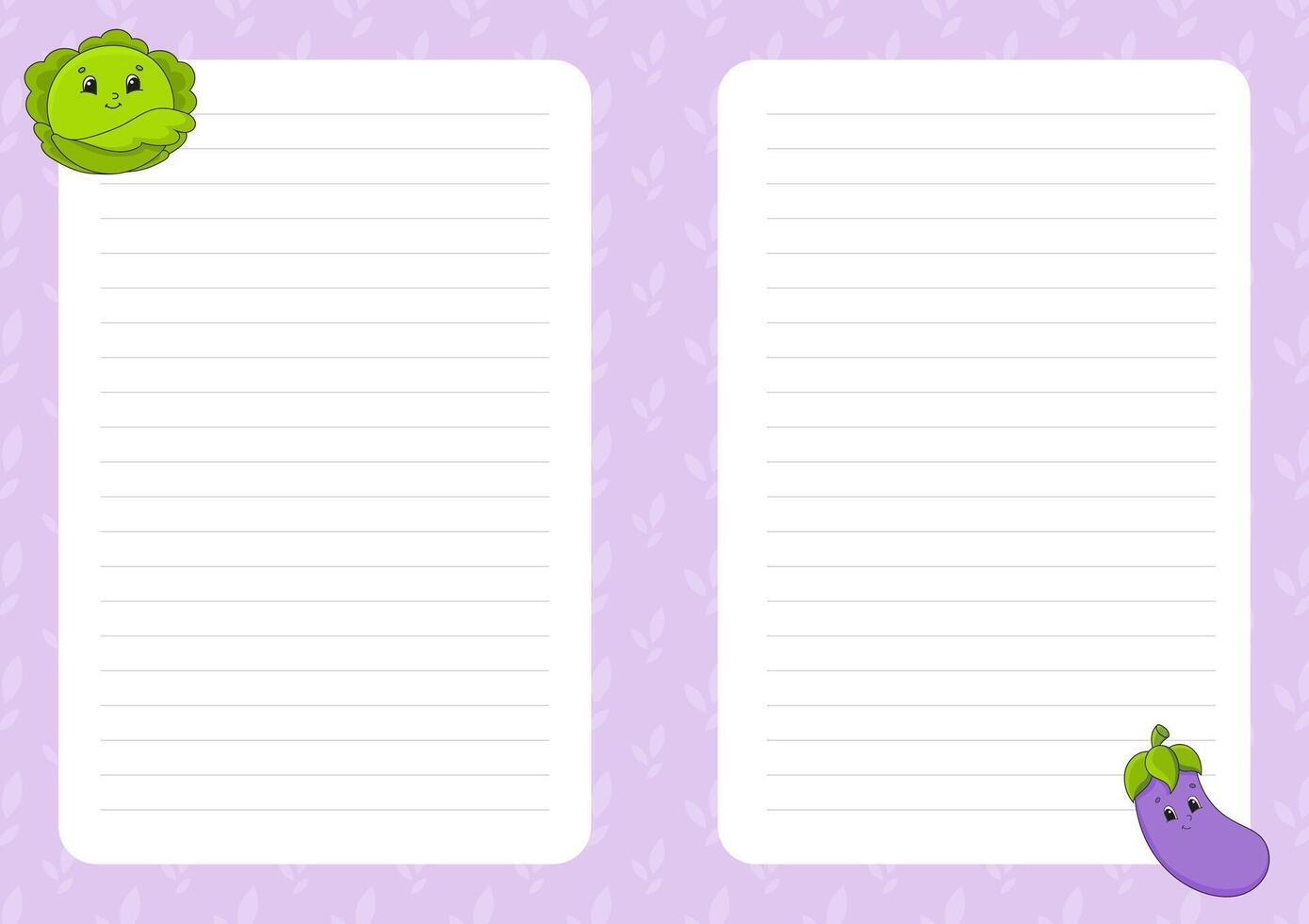 A purple notebook with a vegetable and a pencil vector
