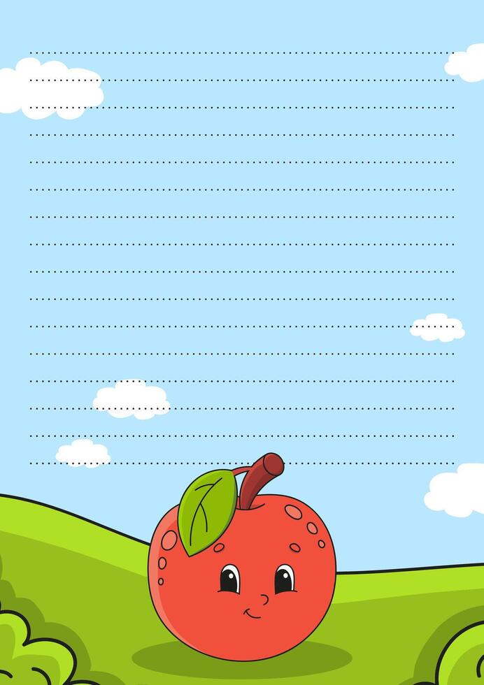 Lined sheet for notes. Paper page for journal, notebook, diary, letters, schedule, organizer. Cute cartoon character. illustration. vector