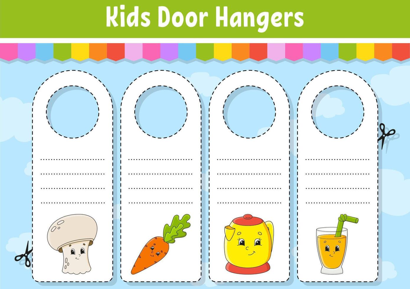 Kids door hangers with cartoon characters vector