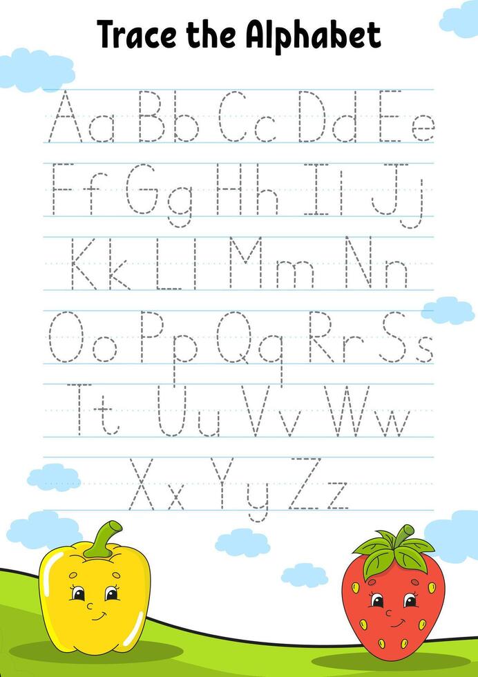 Alphabet tracing worksheet with fruits vector