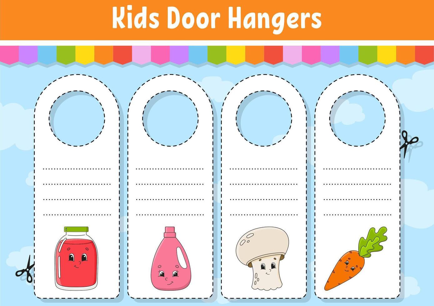 Kids door hangers with vegetables and fruits vector