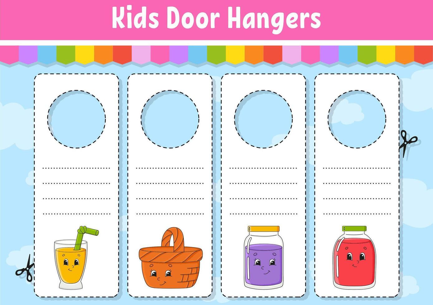 Kids door hangers with fruit and vegetables vector