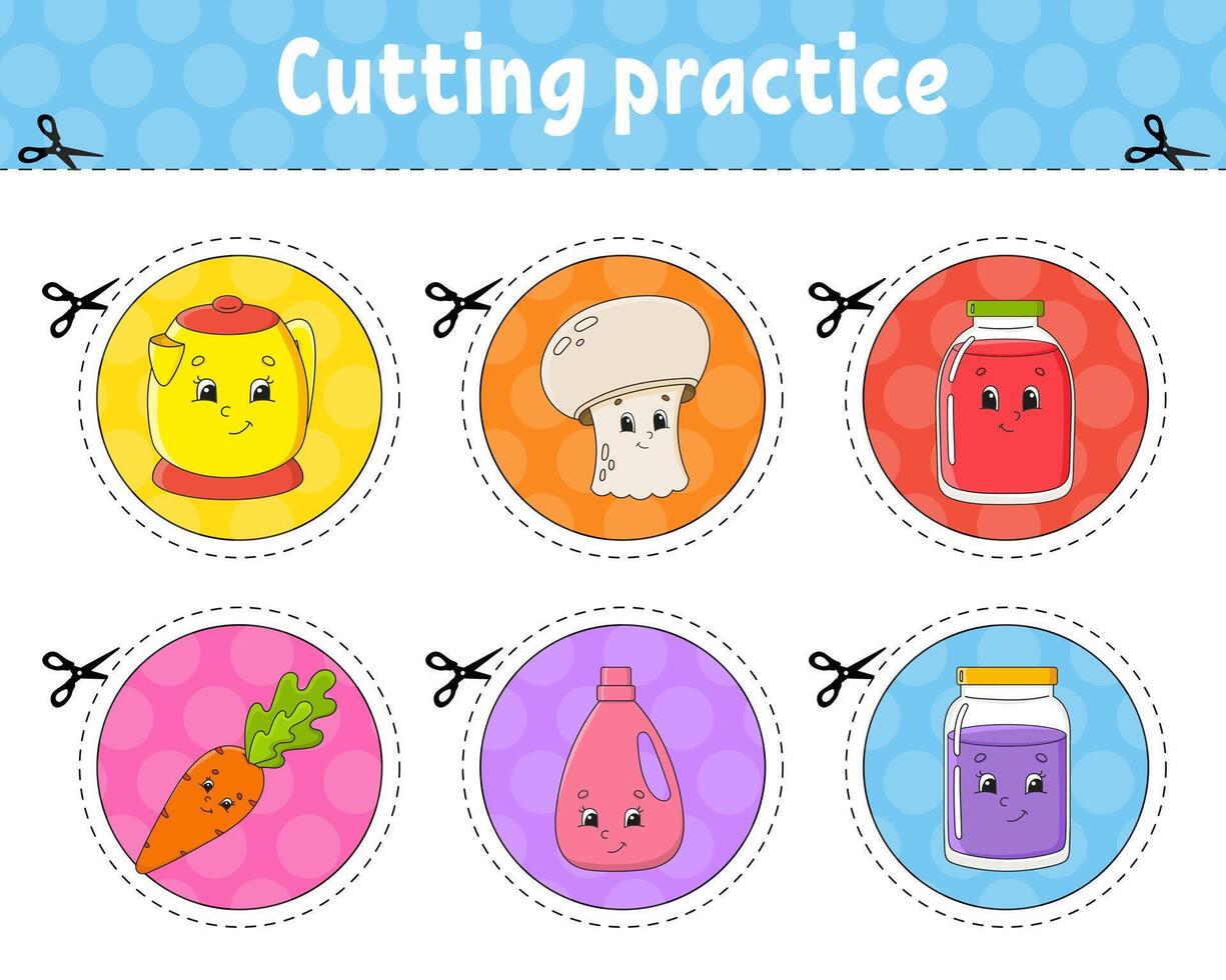 Cutting practice with vegetables and fruits vector
