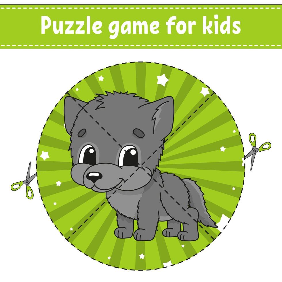 Puzzle game for kids with wolf vector
