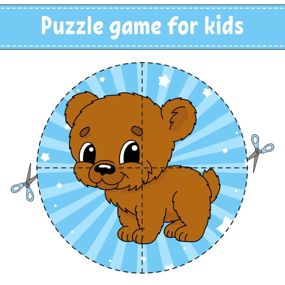 Puzzle game for kids with a cute bear vector