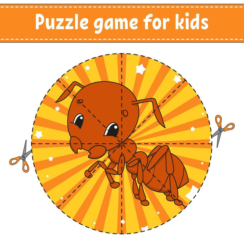 Puzzle game for kids with an ant vector