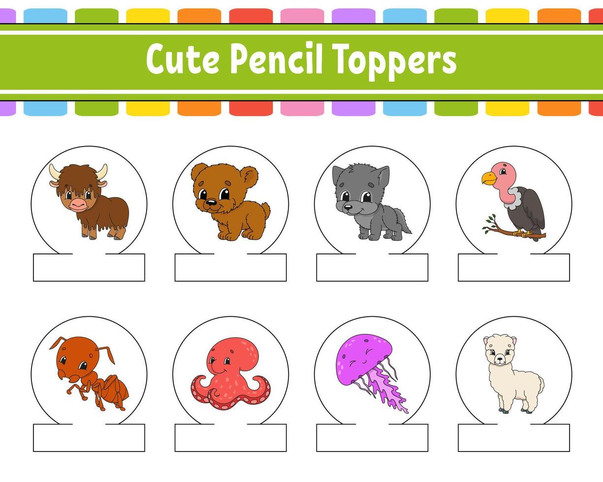 Cute pencil toppers for children vector
