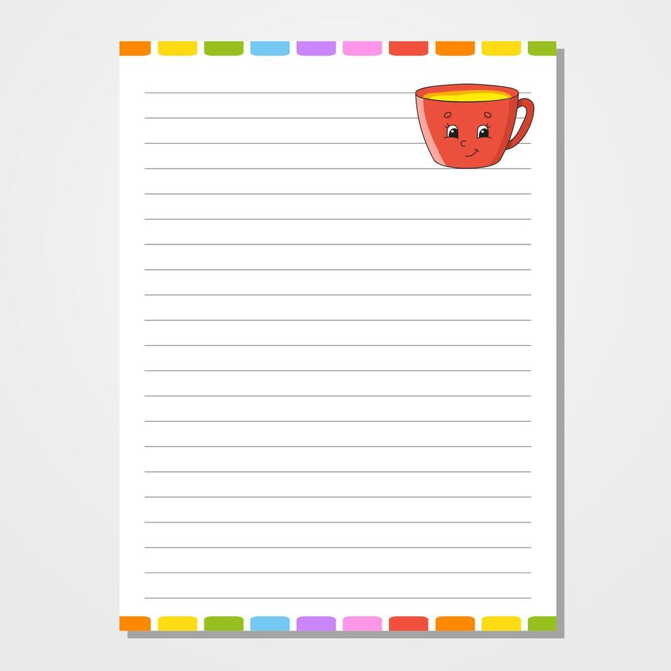 A note pad with a cup of coffee on it vector