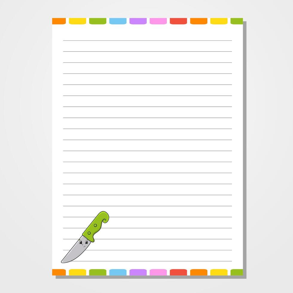 A note pad with a knife and a pencil on it vector