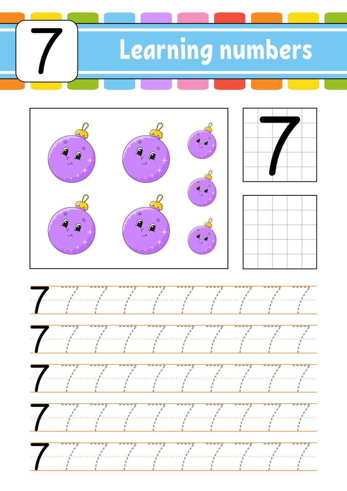 Learning numbers worksheet for kids vector