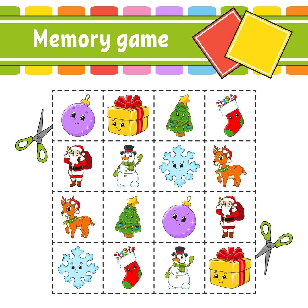 Memory game for children with santa claus and other items vector