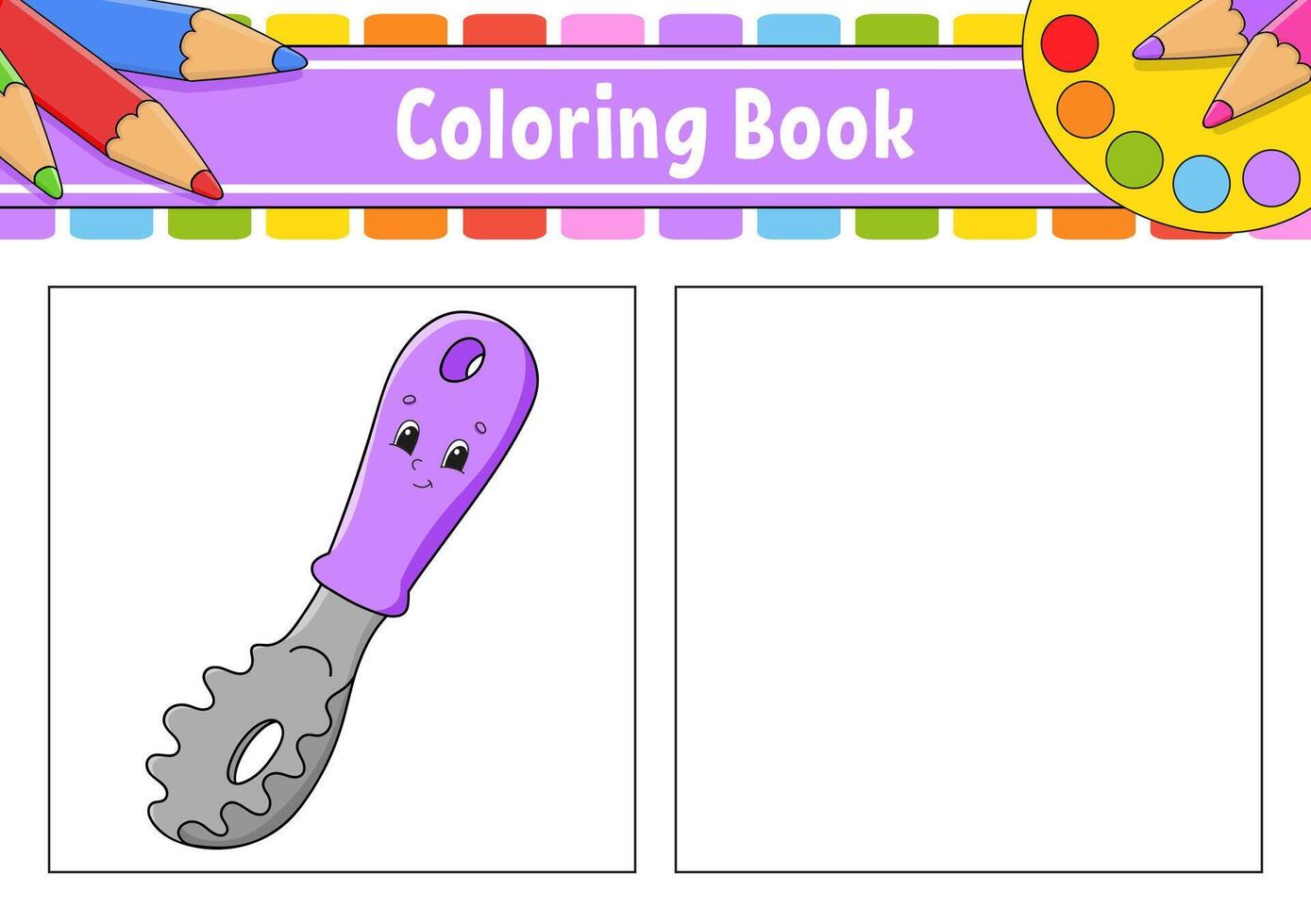 A coloring book with a purple tool and a pencil vector