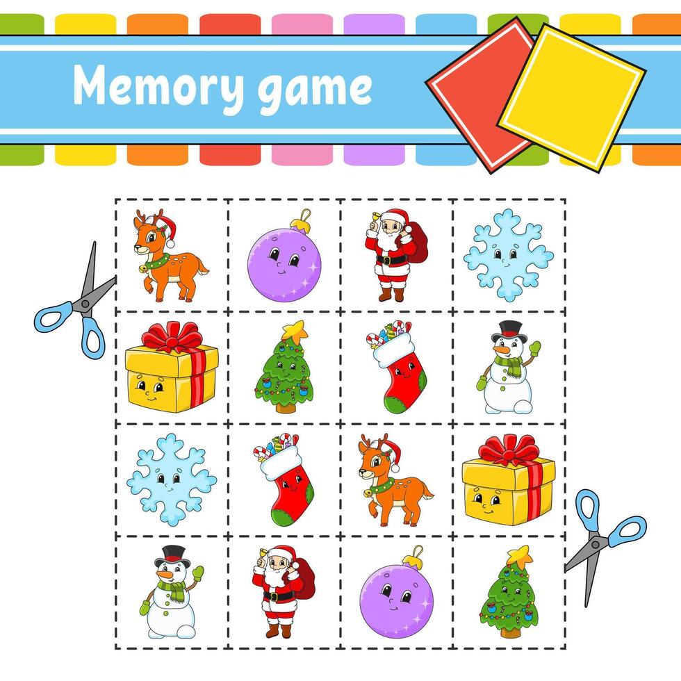 Memory game for children with santa claus and christmas decorations vector