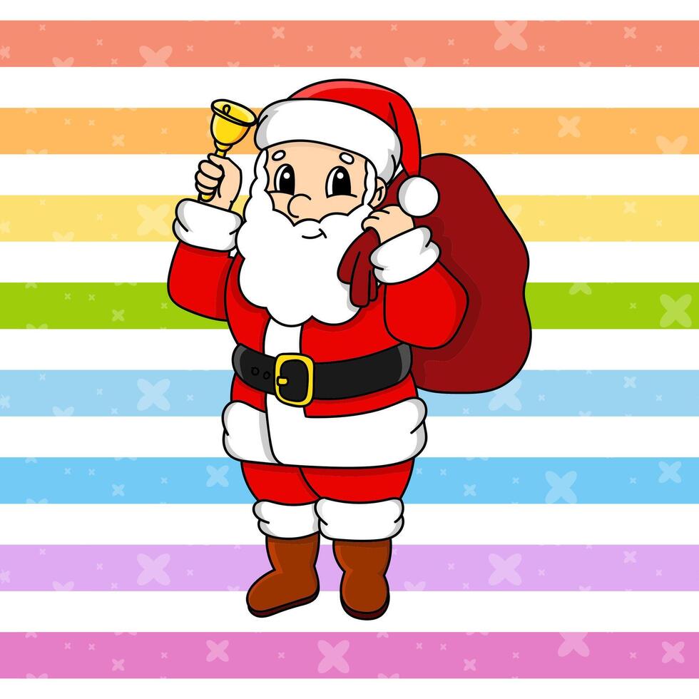 Santa claus with a bell on a rainbow background vector