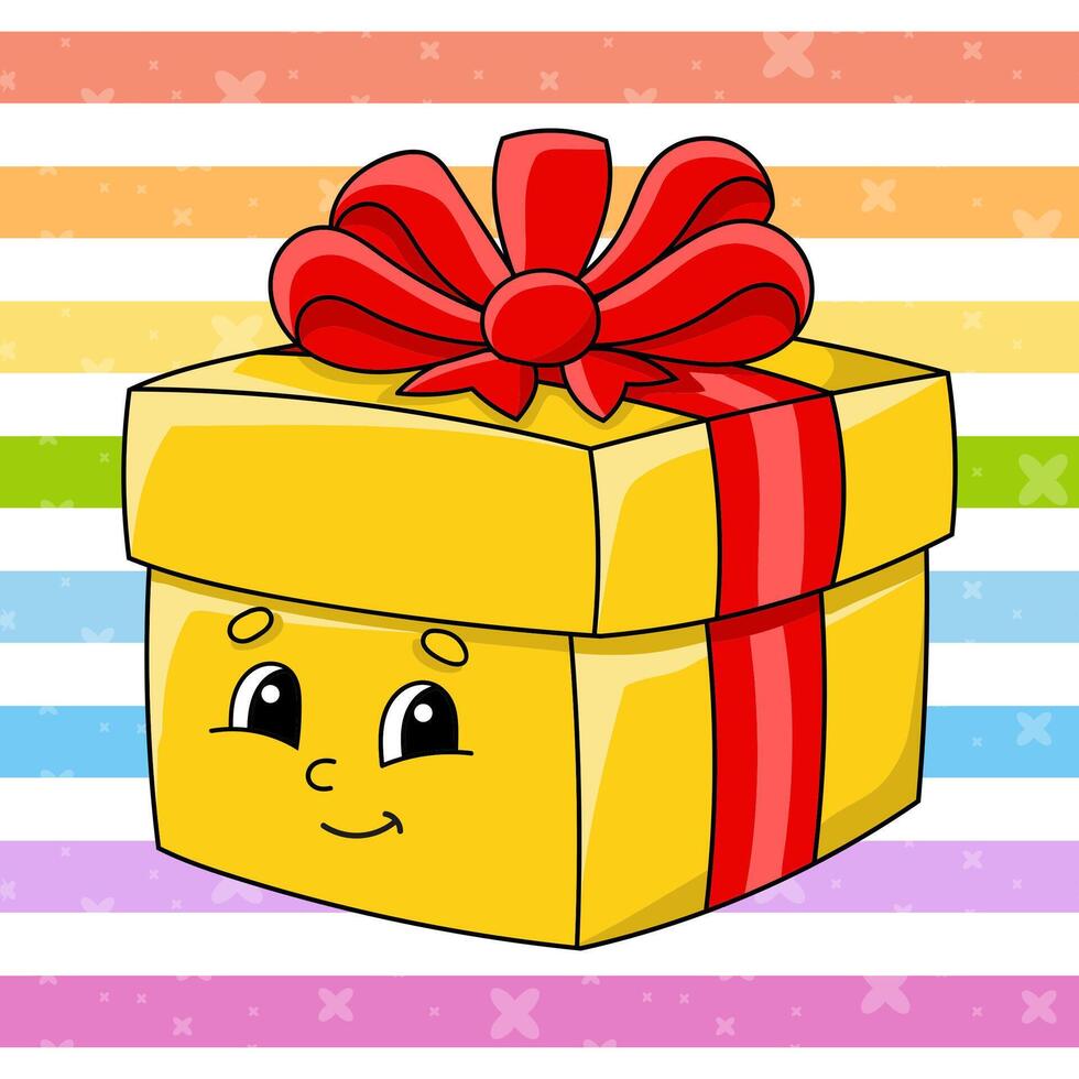 A cartoon yellow gift box with a red ribbon on it vector