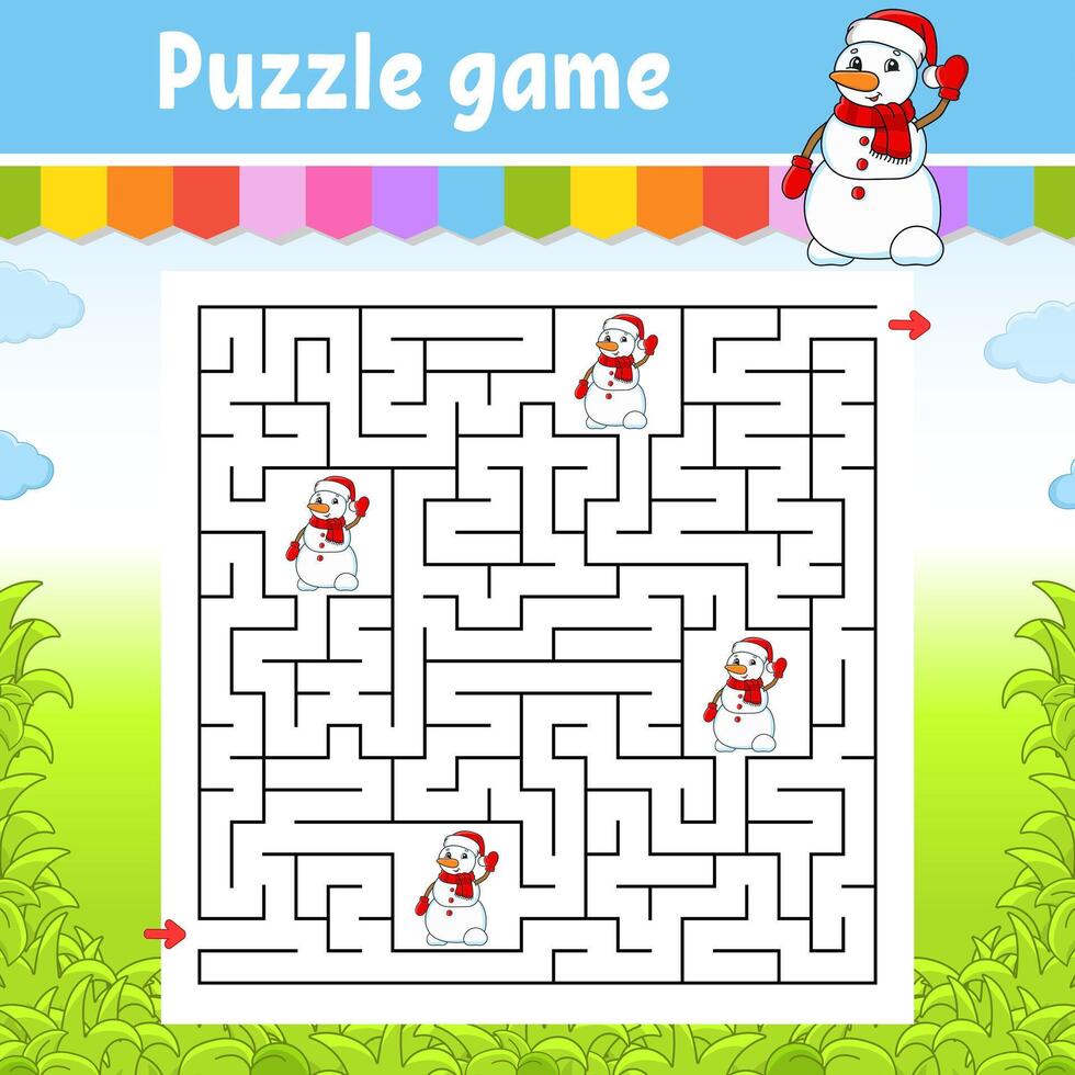 Puzzle game for kids with snowman and snowman vector