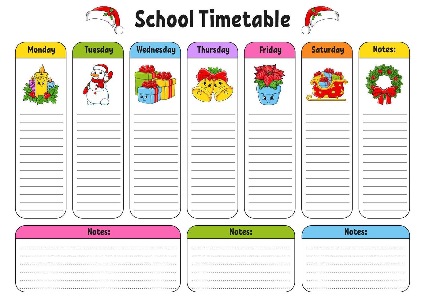 School schedule template with christmas items vector
