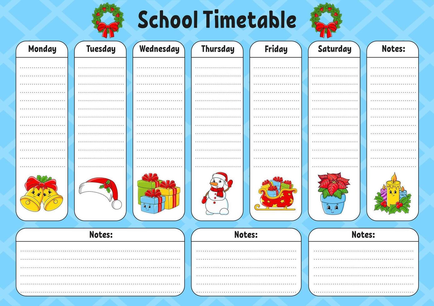 Christmas school schedule template vector