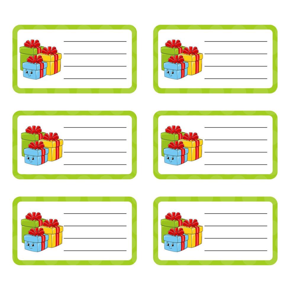 Printable gift tags with a green border and a red bow vector